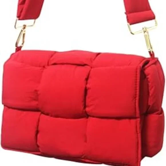 Neiman Marcus Woven Quilted Red Crossbody Purse - Picture 4 of 4